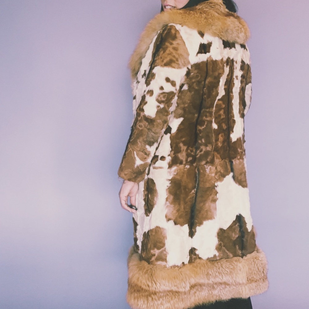 Vintage 70s RARE Cowhide Fur Trim Cuffs Coat S M L - Picture 3 of 8